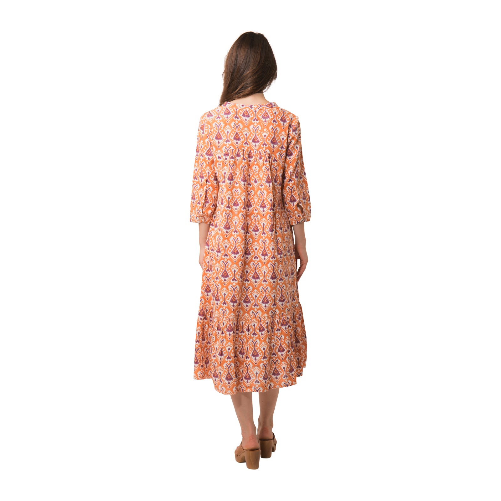 Elena Dress Ikat 100% Coton Slub - Orange ORANGE