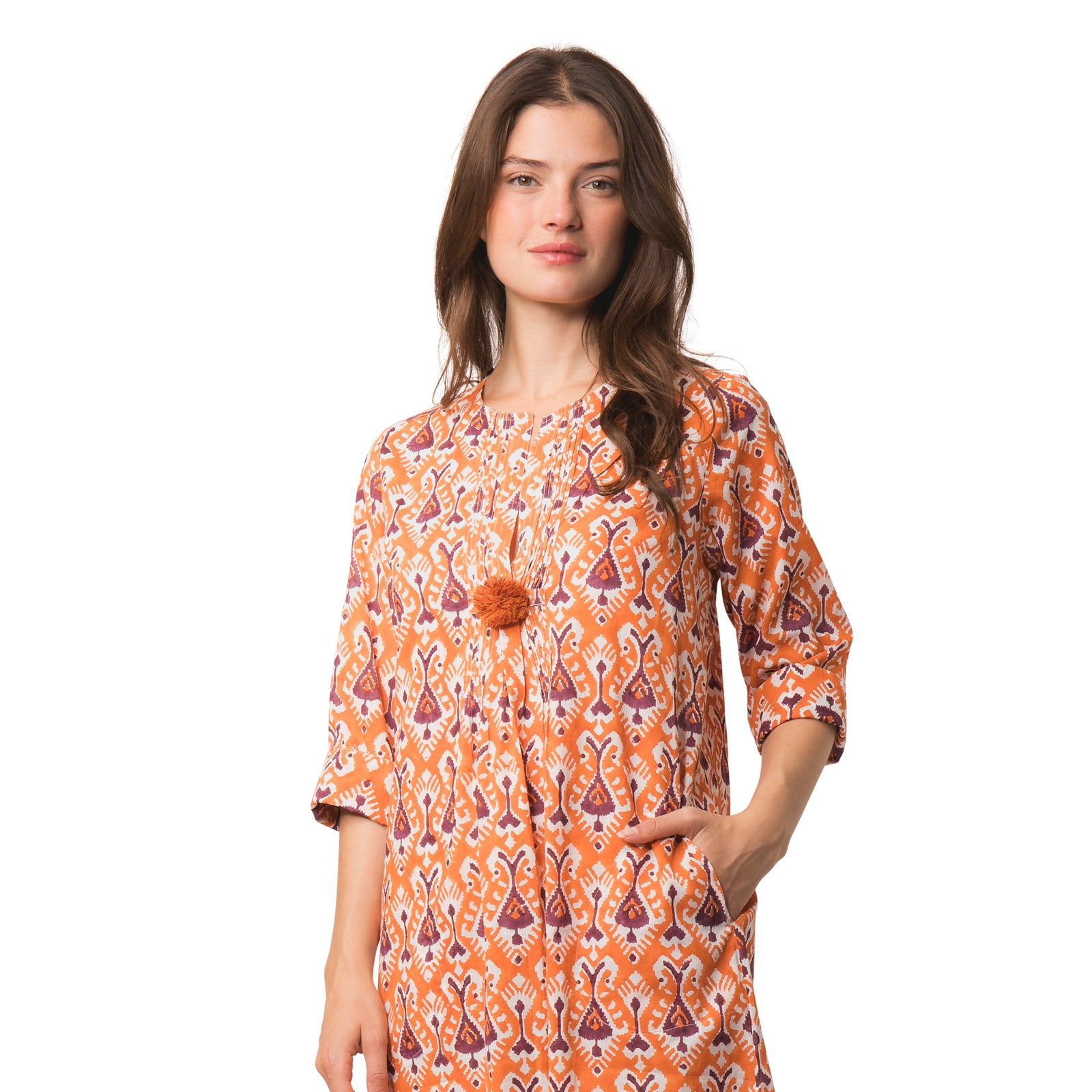 Louisa Dress Ikat 100% Organic Coton - Orange ORANGE