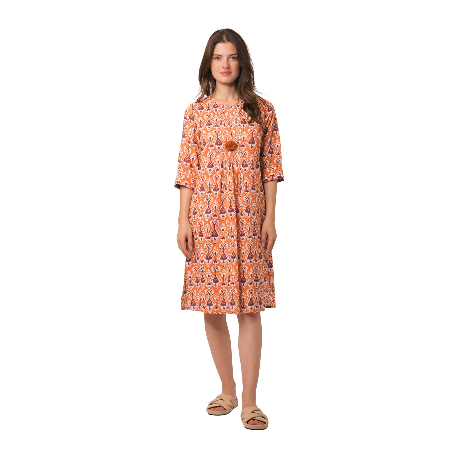 Louisa Dress Ikat 100% Organic Coton - Orange ORANGE