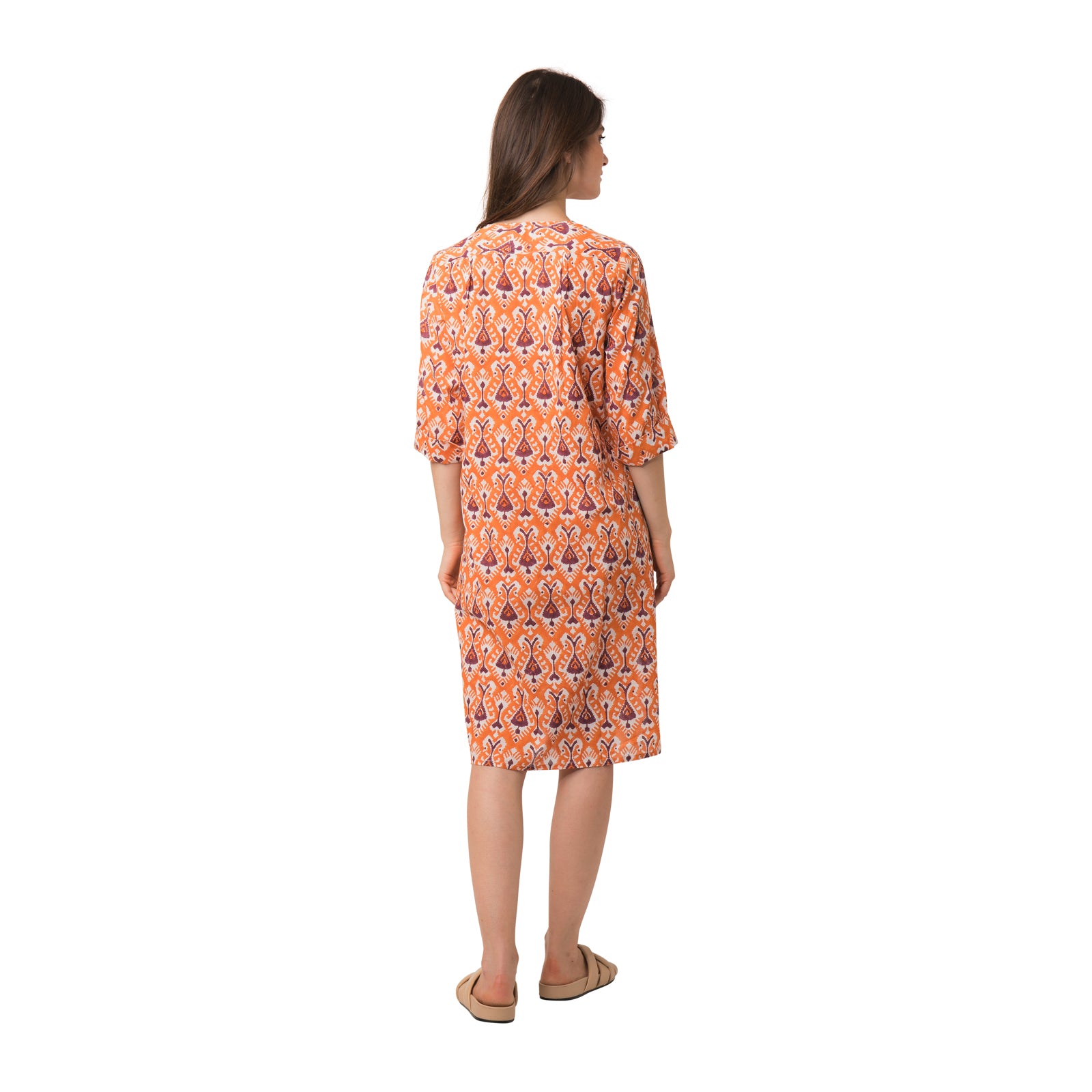 Louisa Dress Ikat 100% Organic Coton - Orange ORANGE