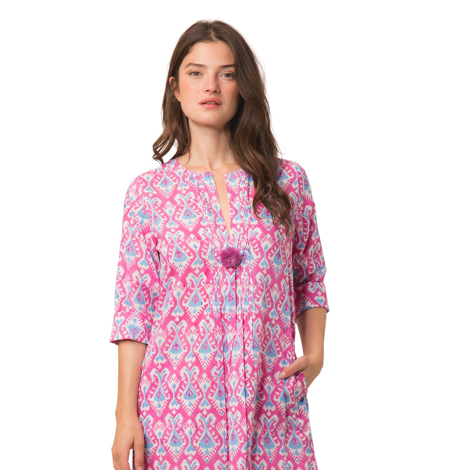 Louisa Dress Ikat 100% Organic Coton - Pink PINK