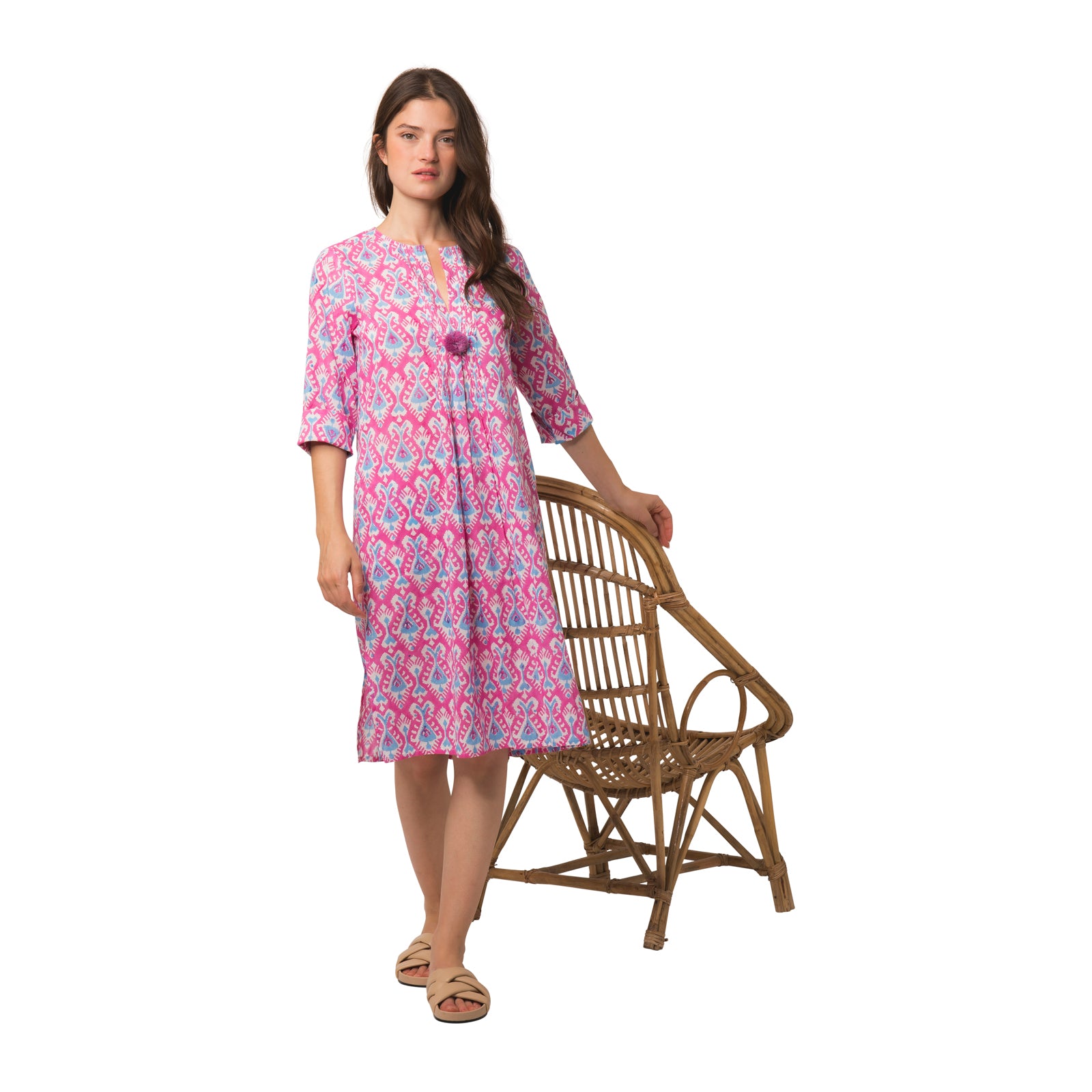 Louisa Dress Ikat 100% Organic Coton - Pink PINK