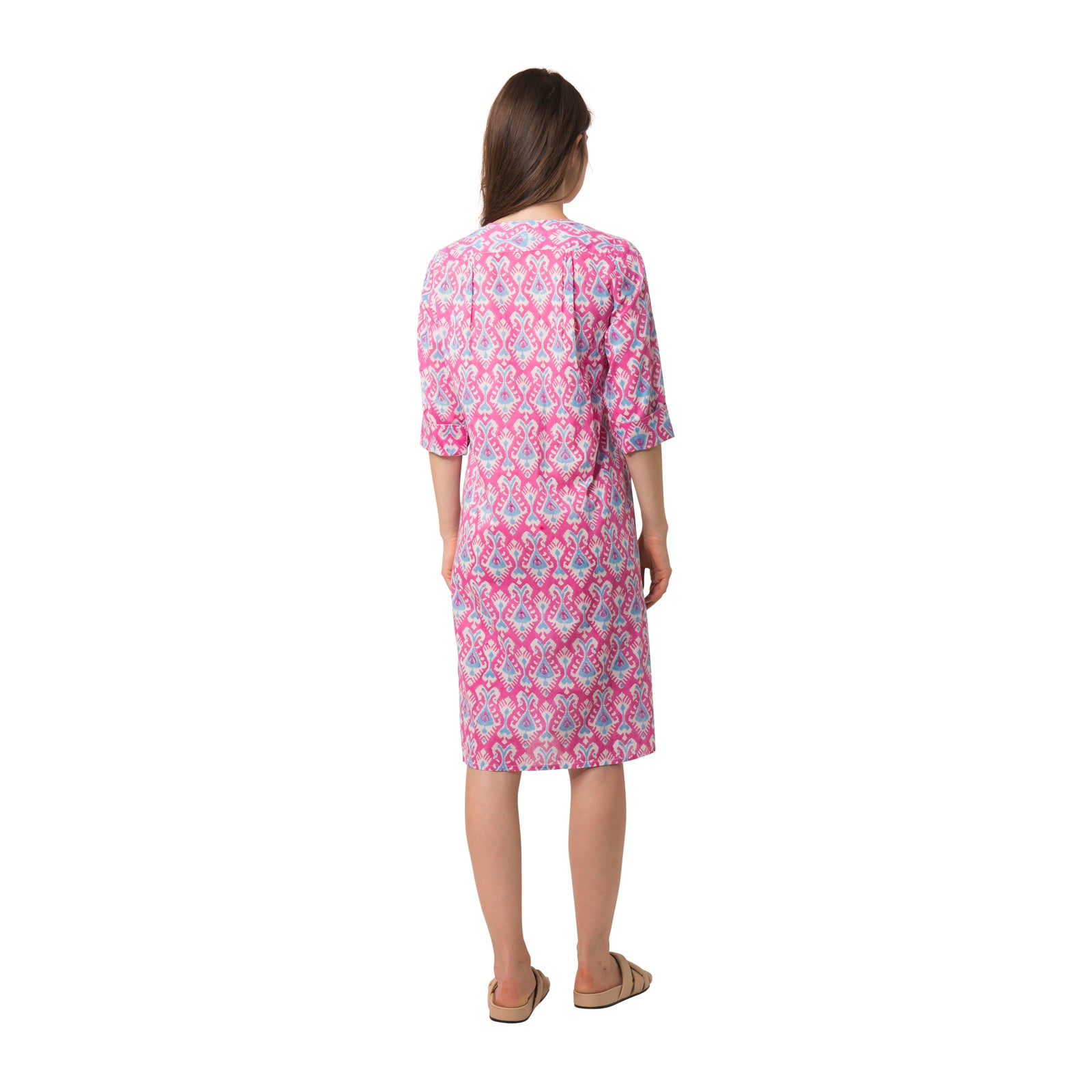 Louisa Dress Ikat 100% Organic Coton - Pink PINK