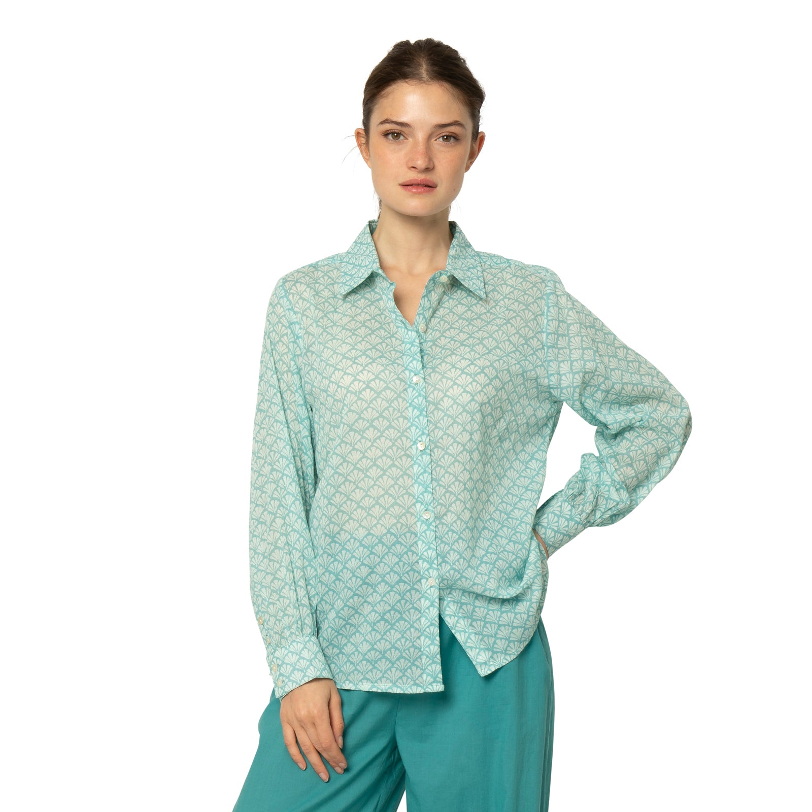 Alka Shirt Peacock 100% Coton - Turquoise TURQUOISE