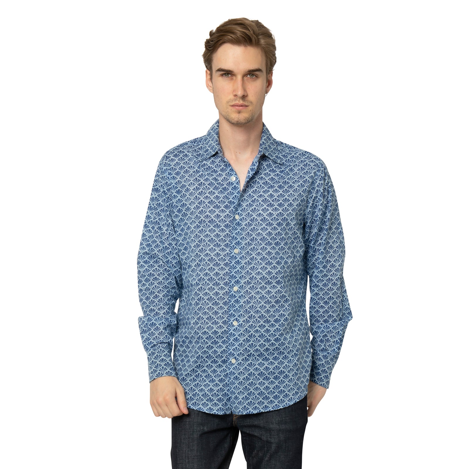 Man Shirt Peacock 100% Cotton - Blue BLUE