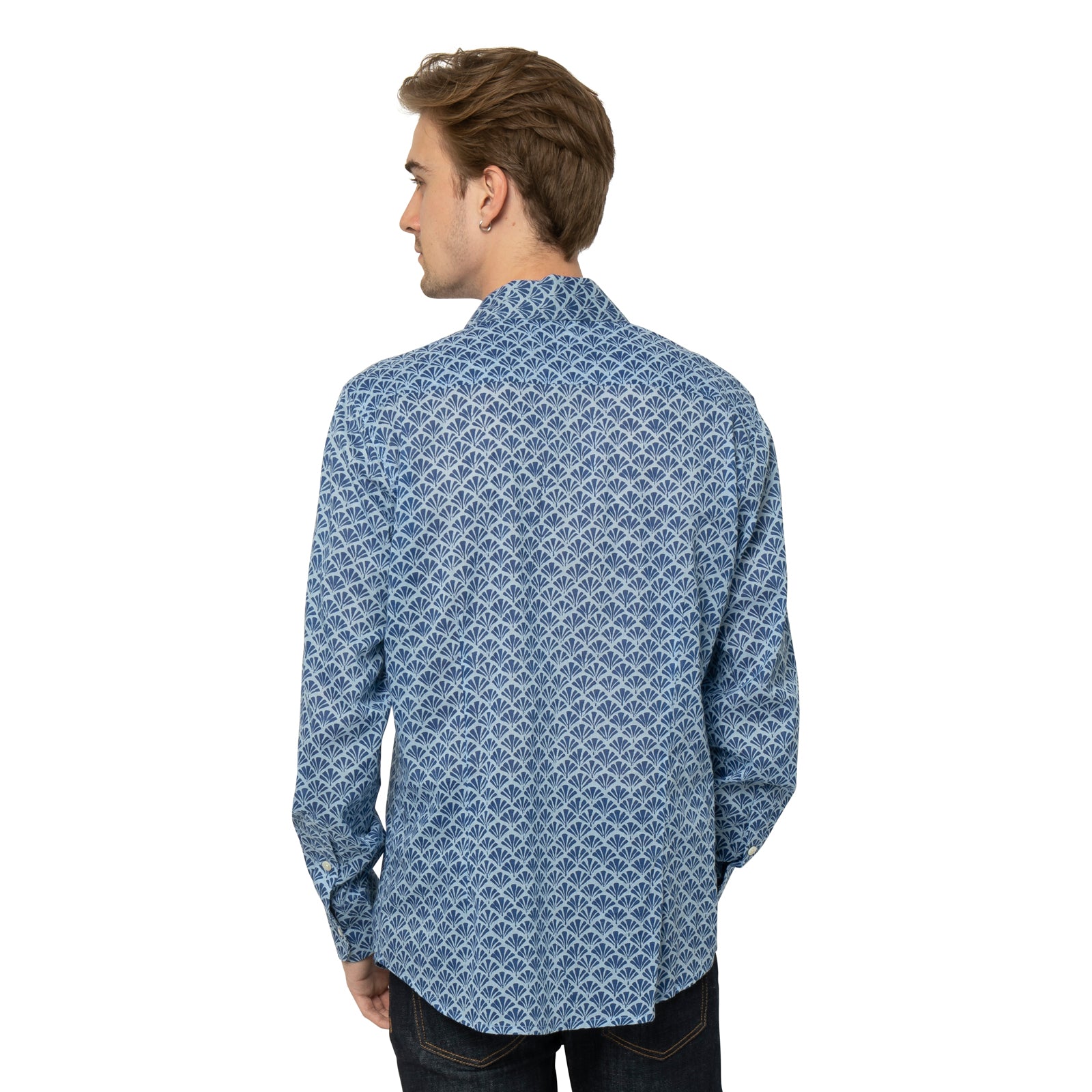 Man Shirt Peacock 100% Cotton - Blue BLUE