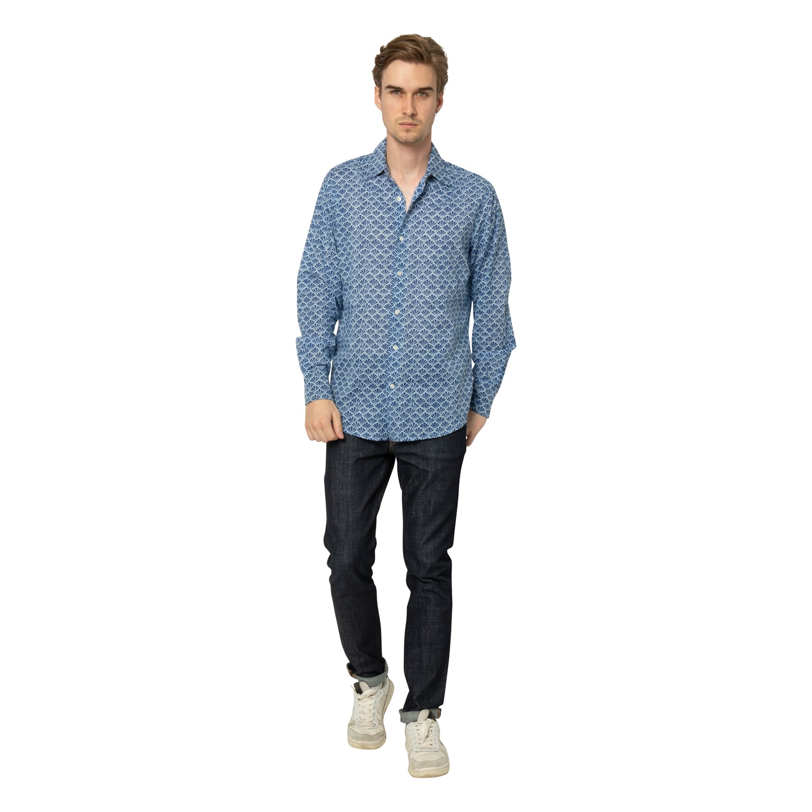 Man Shirt Peacock 100% Cotton - Blue BLUE