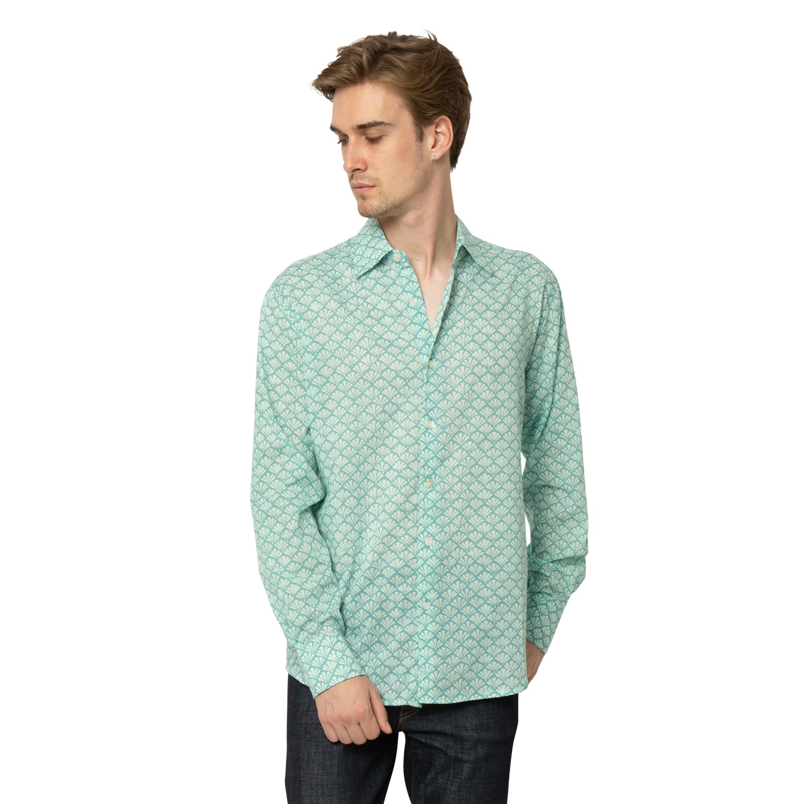 Man Shirt Peacock 100% Cotton - Green GREEN