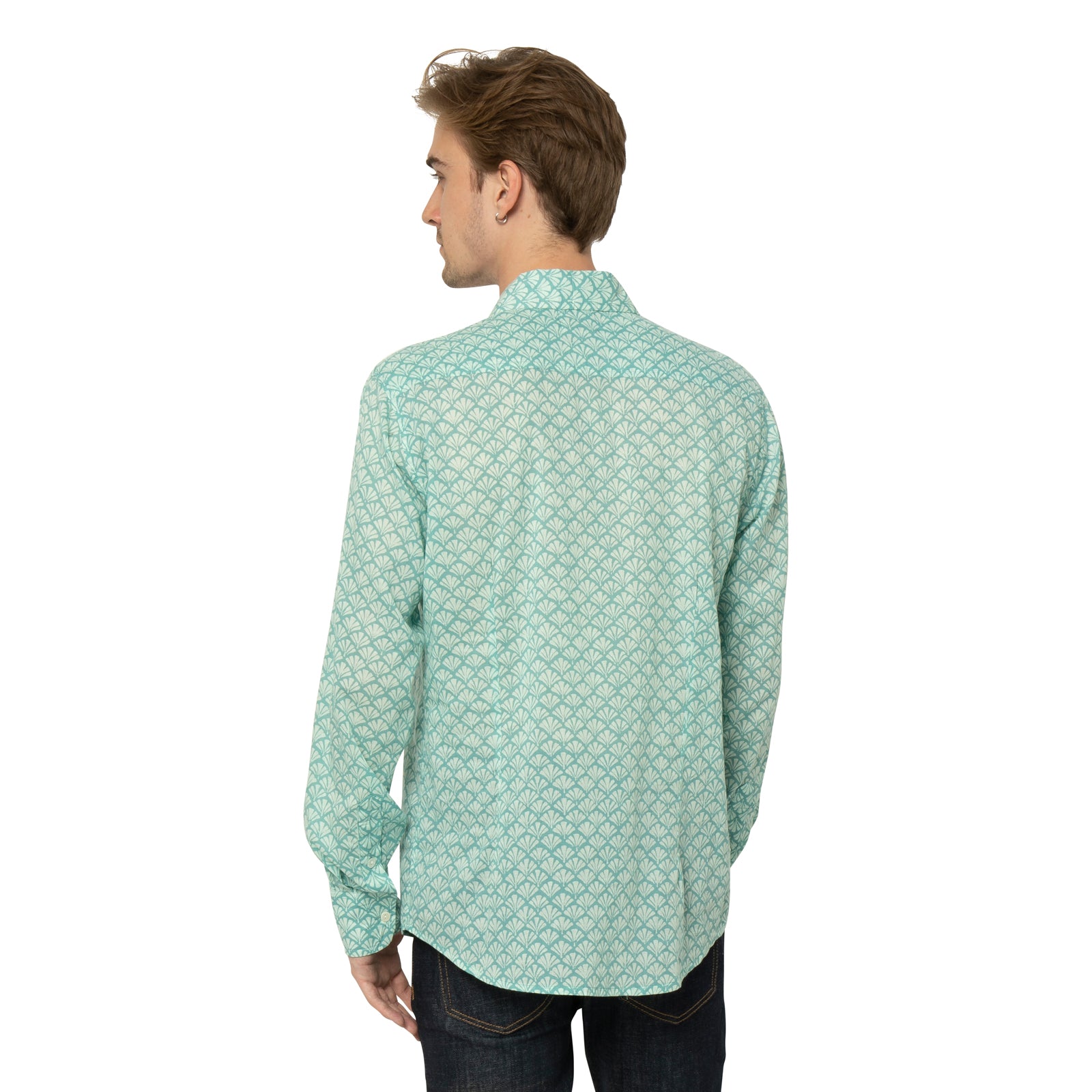 Man Shirt Peacock 100% Cotton - Green GREEN