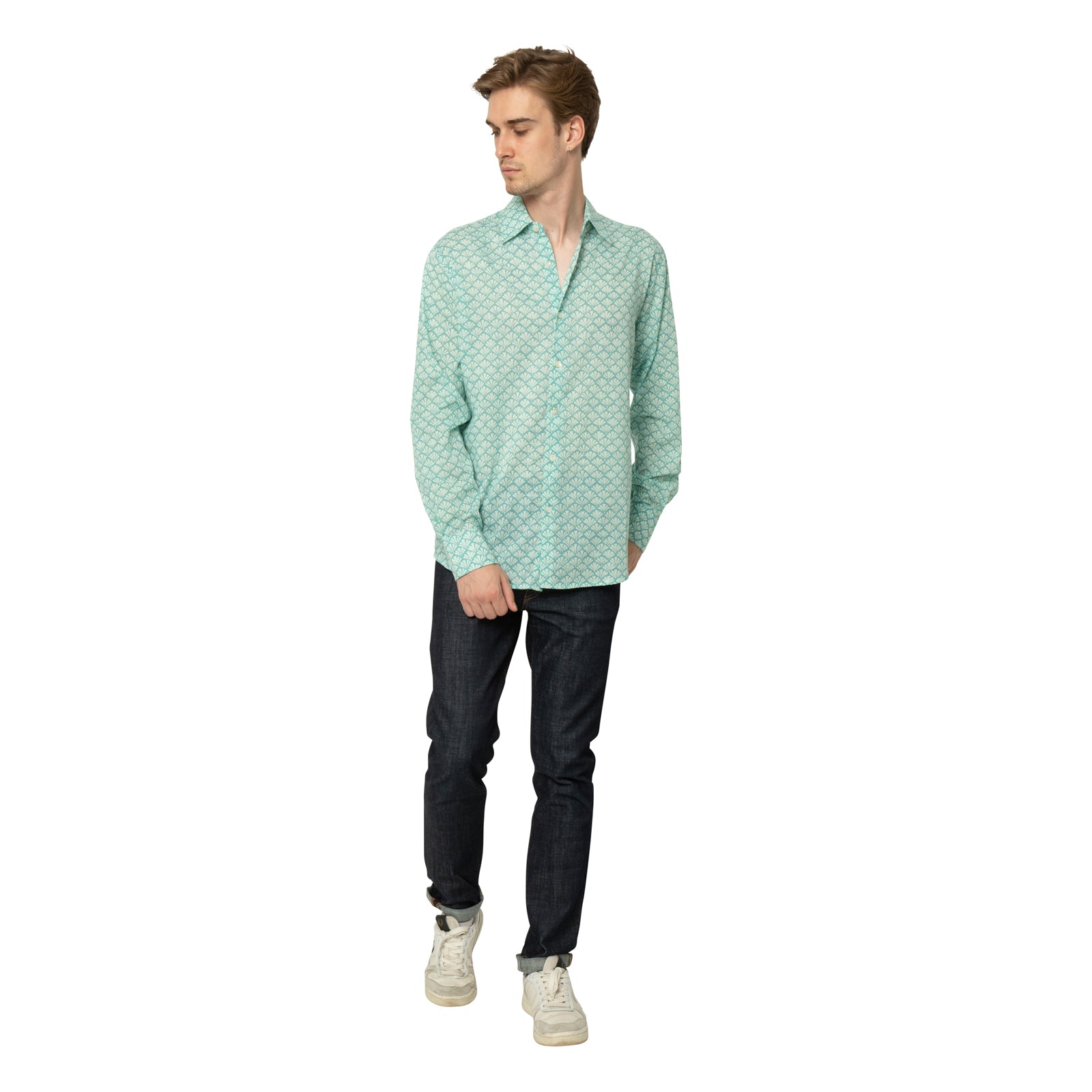 Man Shirt Peacock 100% Cotton - Green GREEN