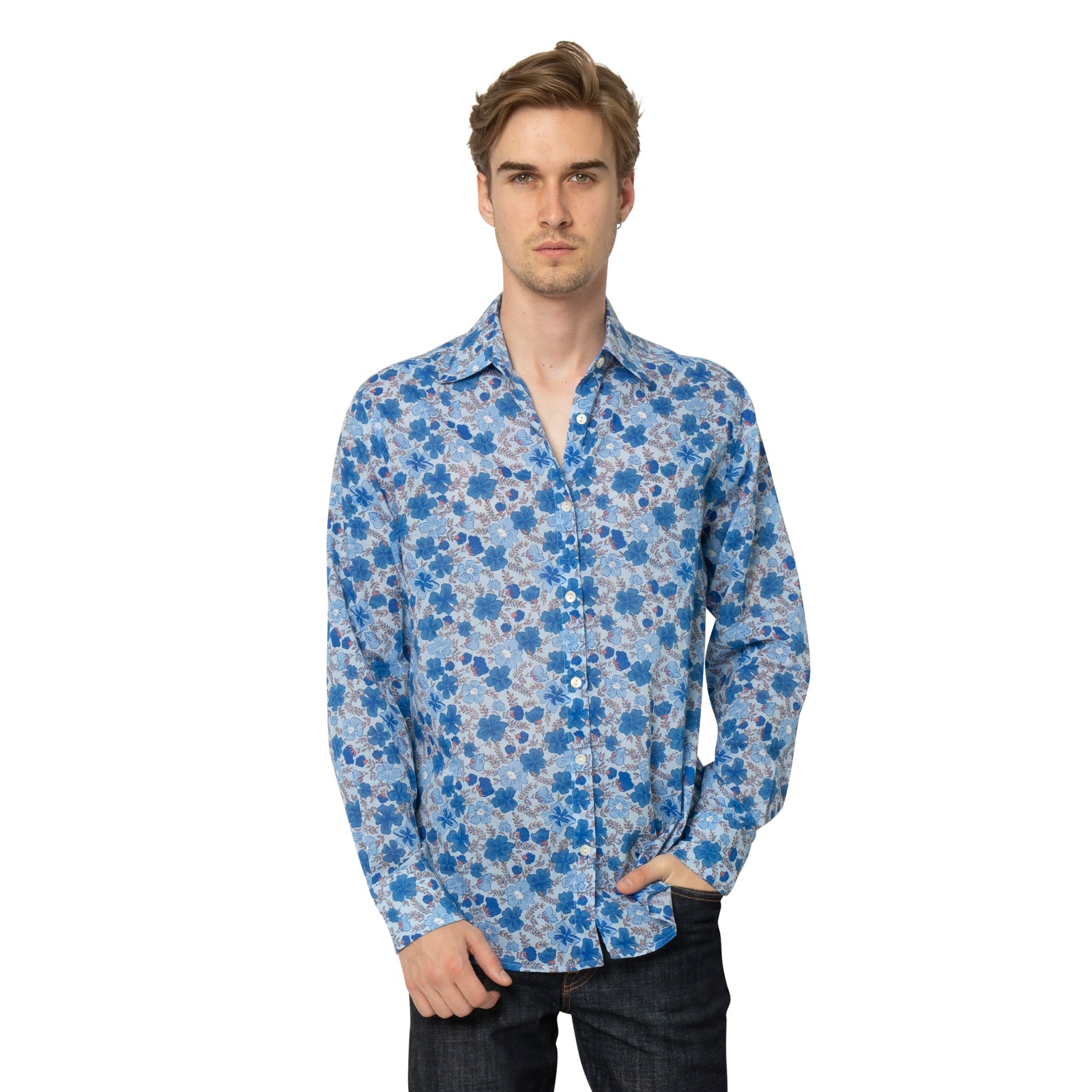 Man Shirt Georgette 100% Cotton - Blue BLUE