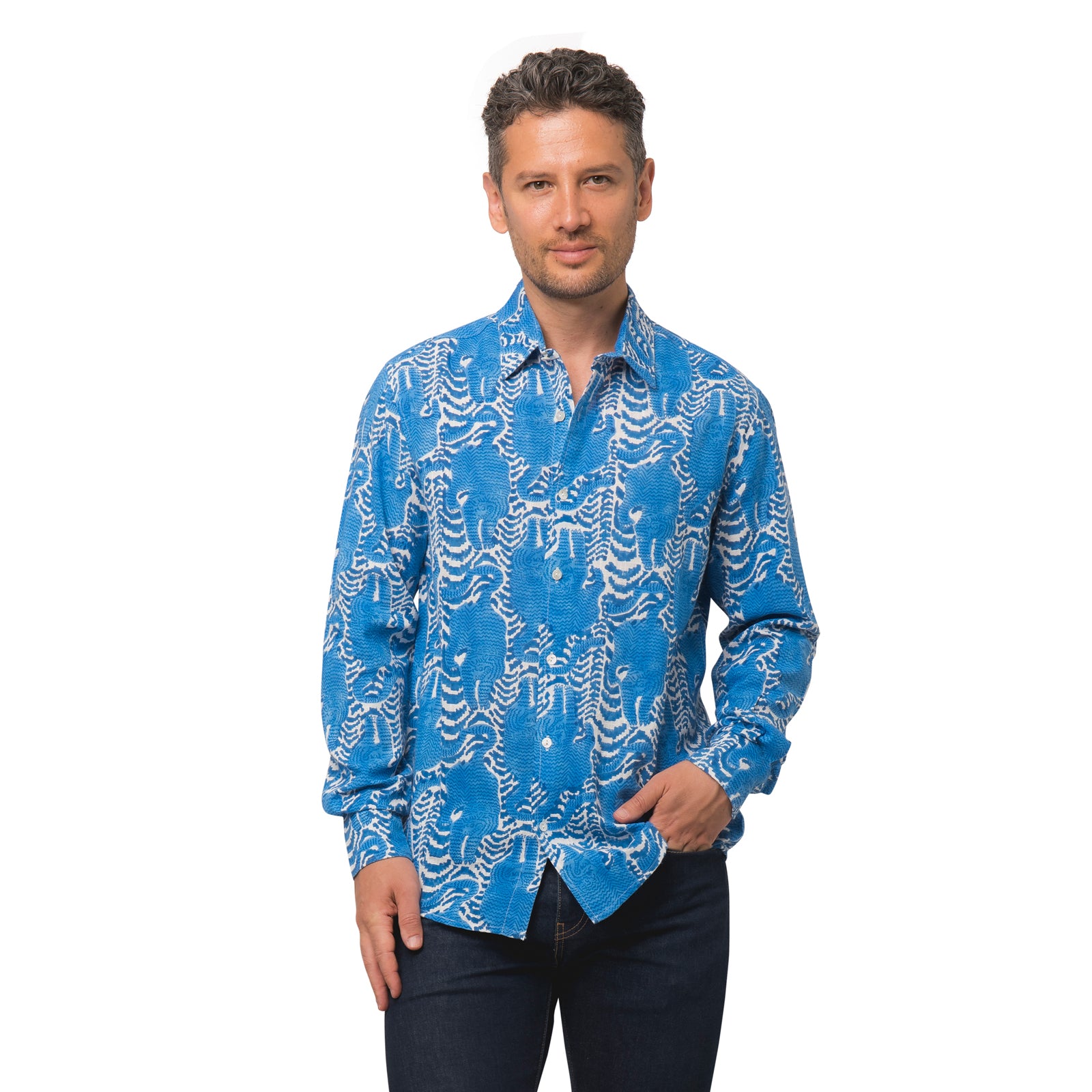 Man Shirt Tiger 100% Organic Coton - Blue BLUE