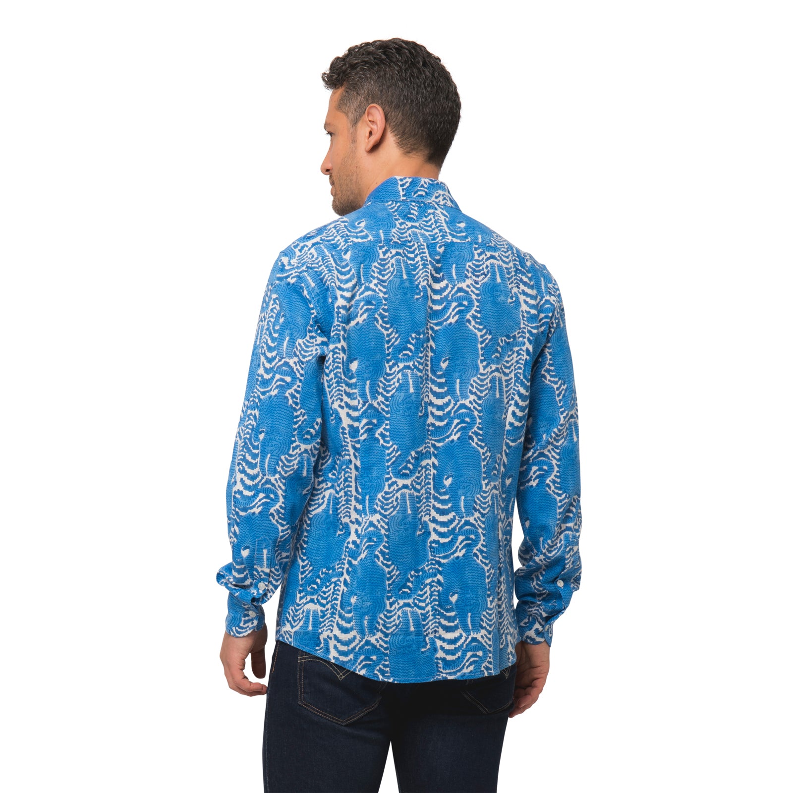 Man Shirt Tiger 100% Organic Coton - Blue BLUE