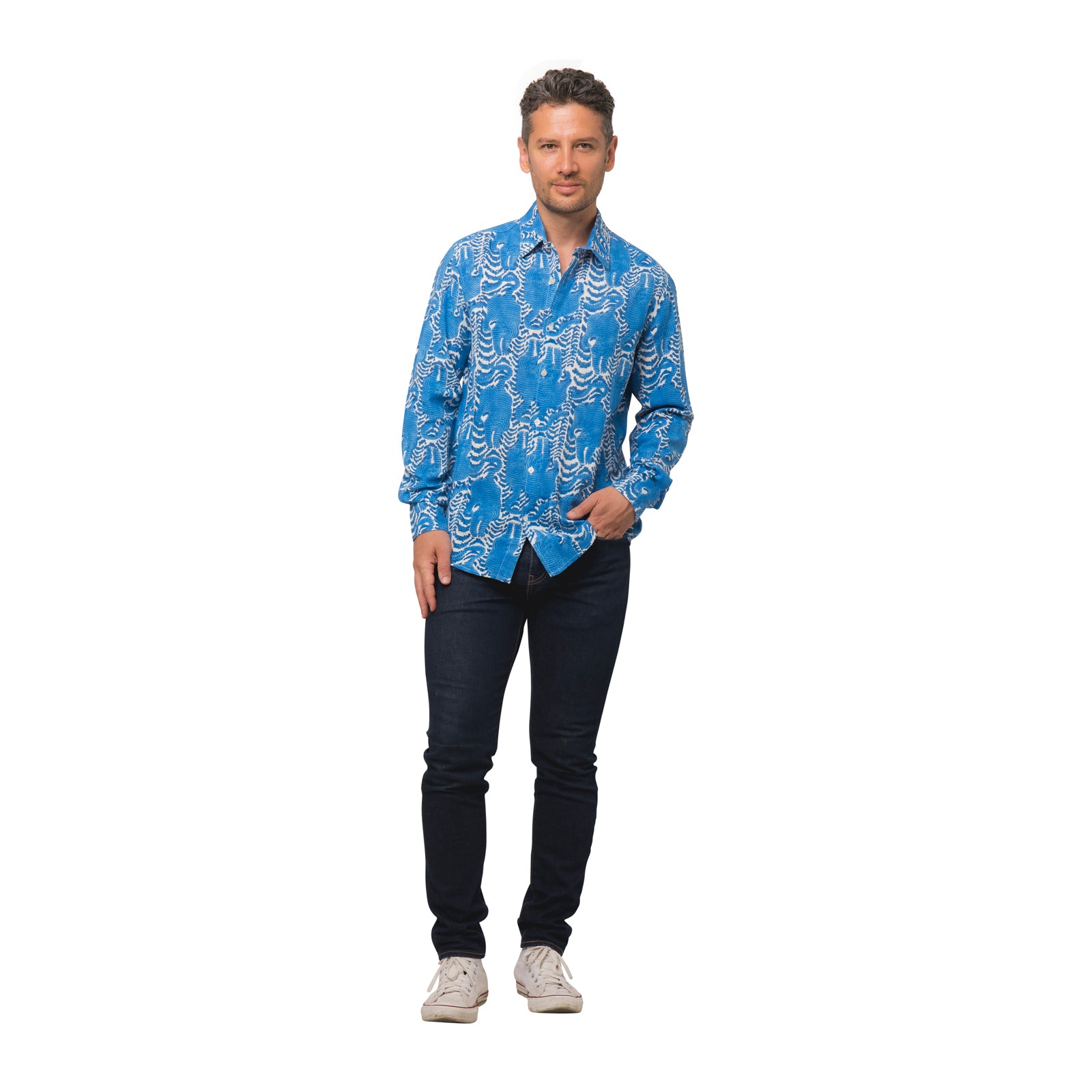 Man Shirt Tiger 100% Organic Coton - Blue BLUE