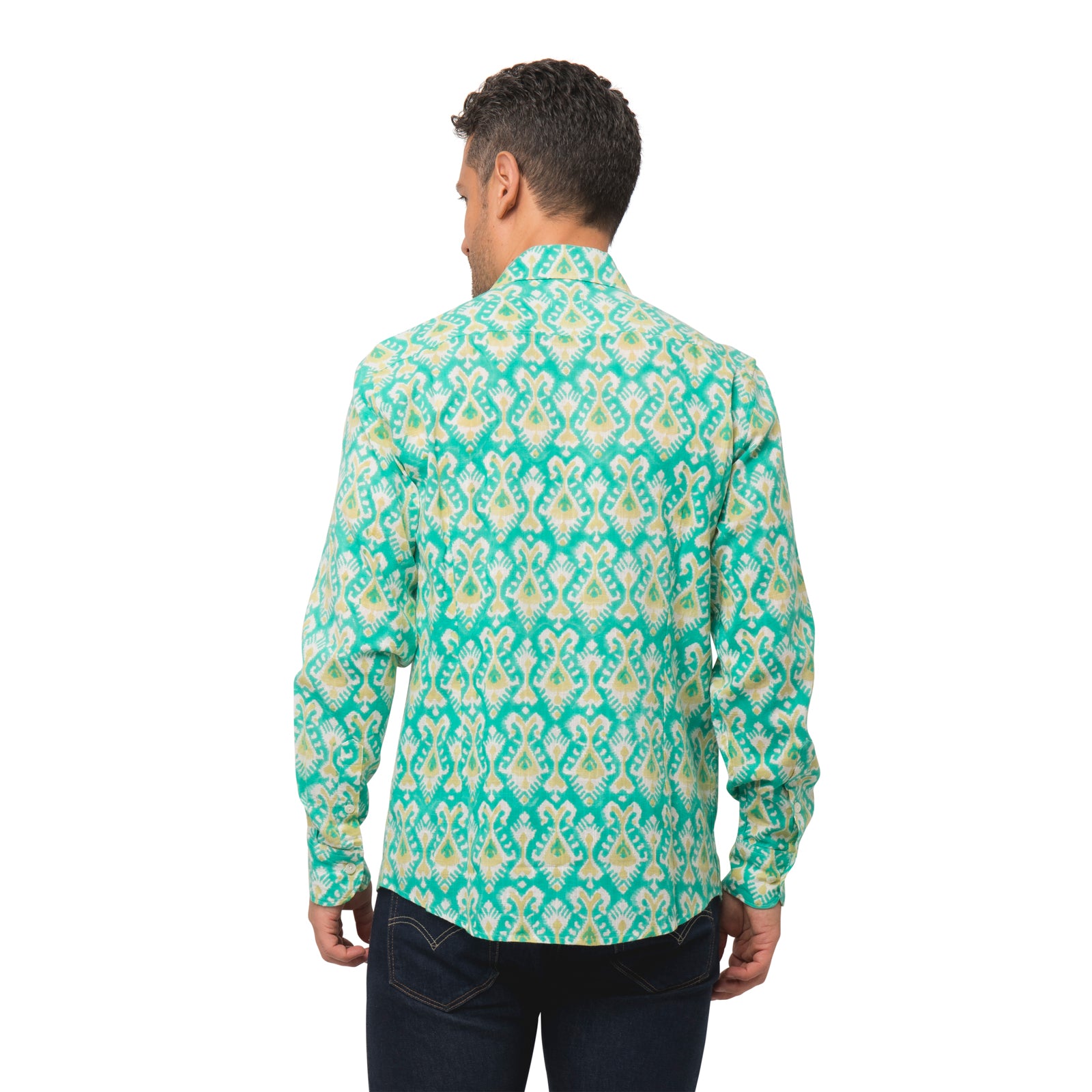 Man Shirt Ikat 100% Organic Coton - Green GREEN